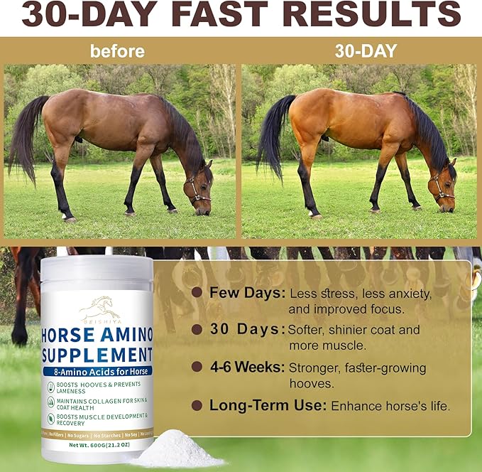 Horse Supplement for Joint, Hoof, and Coat Health, 8 Amino Acids for Horses, 30-Day Fast Results, XL Power Formula Boost Hooves & Prevent Lameness, Immune Health, Muscle Growth, 110-Day Supply