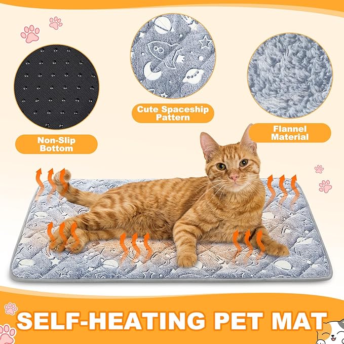 Riakrum 4 Pack Self Warming Cat Mat Heating Cat Bed 24" x 18" Thermal Dog Self Warming Pad Pet Heating Pad Non Slip Bottom Washable with Storage Bag for Indoor Outdoor Kitten Pet(20 x 28 Inches)