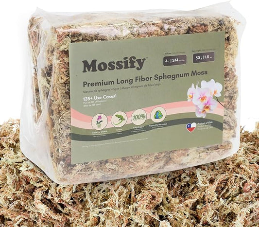 Mossify Premium Sphagnum Moss for Plants 50g, 1.8 Oz - Long Fiber Moss for Plants Indoor, Orchids, Terrariums, Gardening, Reptiles – Moisture Plant Moss for Propagation, Soil & Habitat Bedding