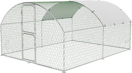 Large Metal Chicken Coop Run,Outdoor Walk-in Cage Peak Hen House with Waterproof and Anti-Uv Cover,Dome Roof Hen House with Security Lock for Outdoor,Backyard and Farm, 9.8 x 13.1 x 6.6 ft