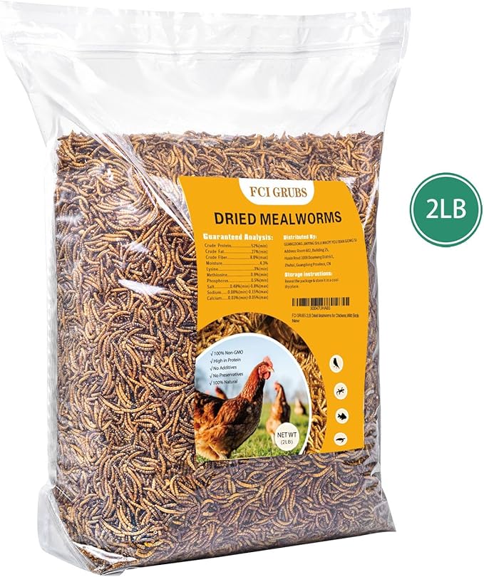 Dried Mealworms 2LB-High Protein Chicken Feed,More Protein,No Additives,Premium Organic Non-GMO,Rich in Protein Meal Worms for Chickens,Wild Birds,Laying Hens,Turkeys-Nutrient-Rich Mealworms