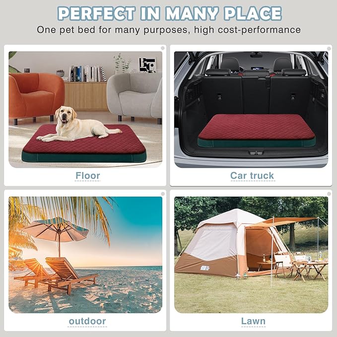 JoicyCo Dog Bed for Extra Large Dogs, Orthopedic Foam Jumbo Dog Bed Mattress, 47 inch Joint Relief Pet Sleeping Bed, Non Slip Bottom with Removable Washable Cover, Wine Red