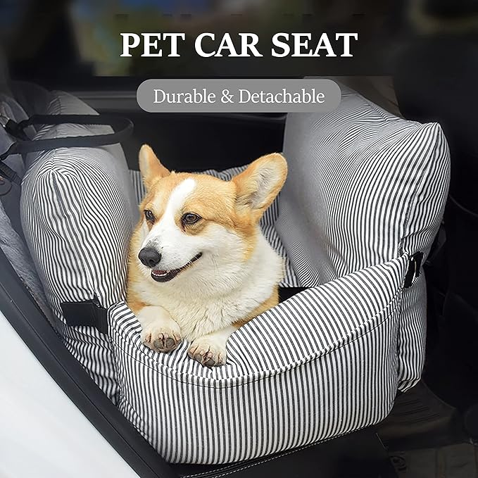 Johnear Dog Car Seat for Medium Dog under 55 lbs Pet Booster Seat Pet Travel Bed with 2 Pockets and Safety Leash, Detachable and Washable Carrier Handbag Bed Dog Back Seat Cushion Couch 30*20.5inches