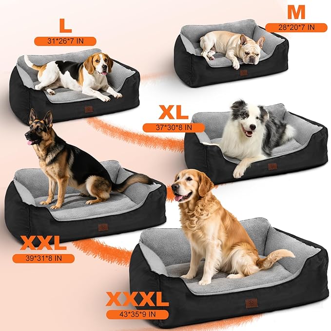Dog Beds for Extra Large Dogs, Orthopedic Warming Soft Sleeping Bed Durable Pet Bed with Anti-Slip Bottom, 39”x31”x9”, Black