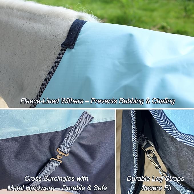 BARN & STABLE 600Denier 3000mm/3000mvp Super Waterproof & Breathable Horse Blankets for Winter with 200g Fill