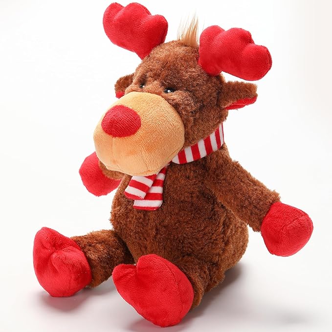 Christmas Squeaky Toys With Crinkle Paper, Plush Reindeer Interactive Stuffed Chew Toys, Gifts for Puppy, Small, Medium, Large Dogs