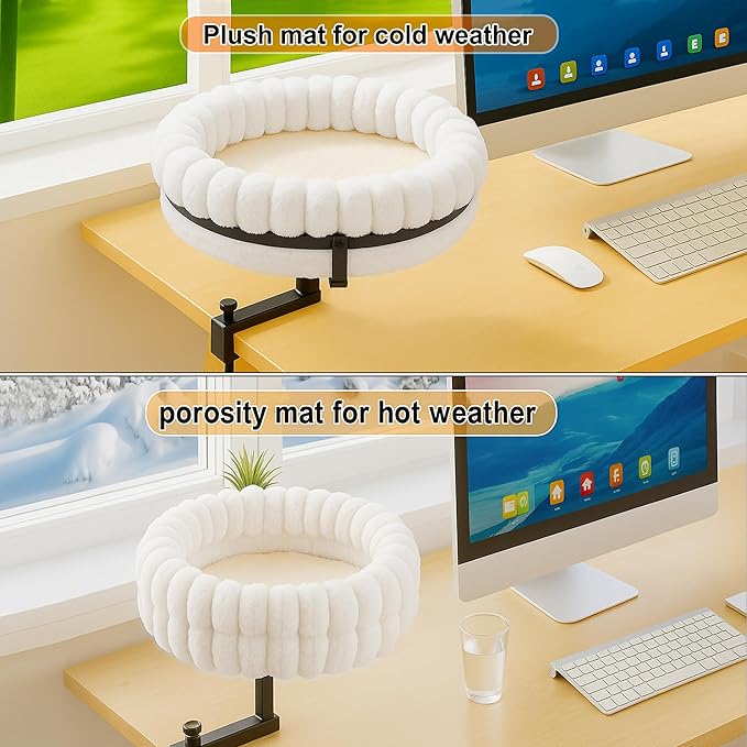 Cat Desk Bed, 360° Rotating and Adjustable Pet Bed, with Soft Mat, Stylish Indoor Cat Nest for Workstations and Game Tables, Brown