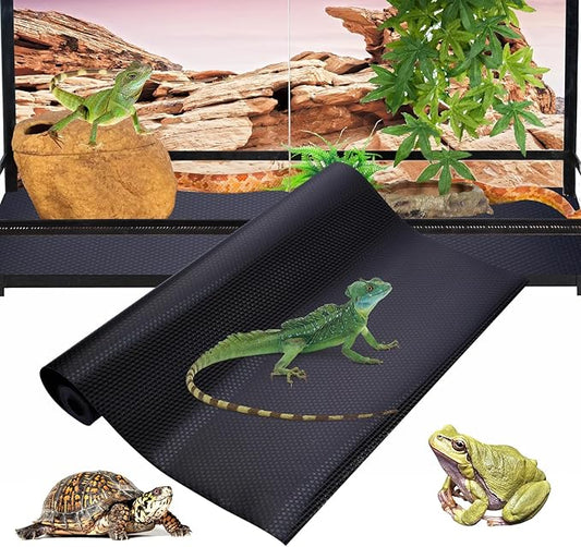 LEOLIO 17.7 x 40 Inch Bearded Dragon Tank Accessories, Non-Adhesive Reptile Carpet Liner for Leopard Gecko, Snake, Lizard, and Tortoise, Terrarium Mat Bedding for Tank Flooring (Black)