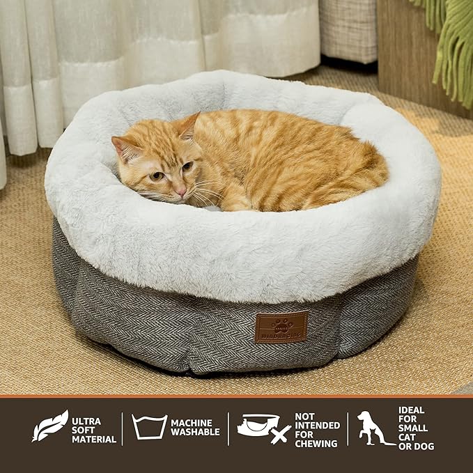 WINDRACING Cat Beds for Indoor Cats,Kitten Bed,Dog Bed for Extra Small Dogs Breeds,Puppy Kennel Bed, Comfy Durable Pet Sleeping Bed, Washable Roun Cat Bed & Non-Slip Bottom, Size 18"L x 18"W x 7.5"Th