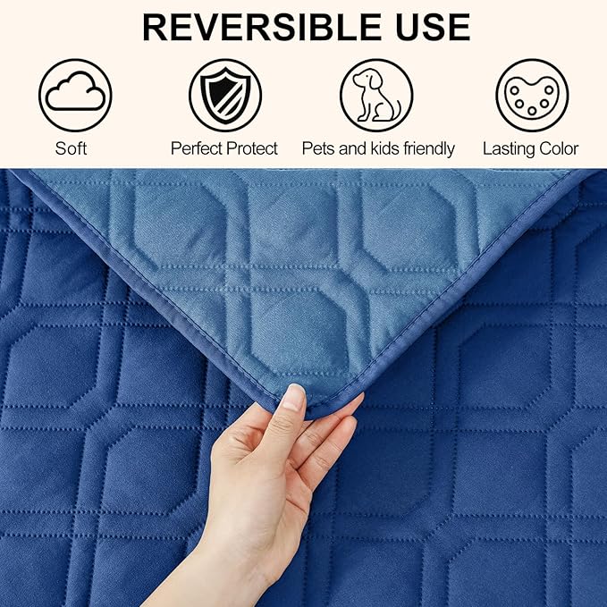 Smiry Waterproof Dog Blanket, 62x82 Inch Soft Pet Bed Cover Reversible, Washable Sofa Couch Furniture Protector for Small Medium Large Dog Puppy Cat, Geometric, Navy/Blue