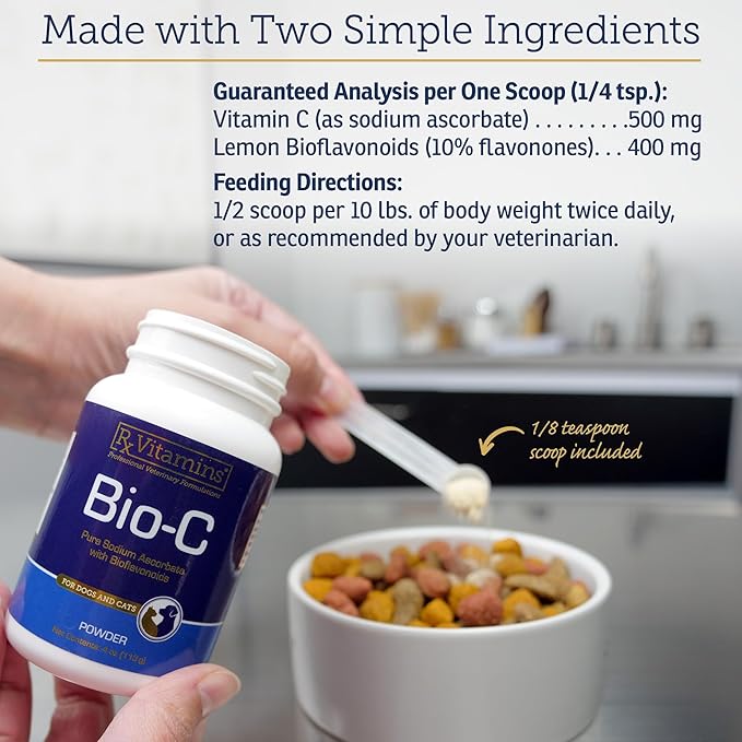 Rx Vitamins Bio-C - Vitamin C for Dogs and Cats - with Lemon Bioflavonoids for Allergy Relief - Immune Support Supplement - Promotes Healthy Coat and Skin - Joint Supplement - 4 oz