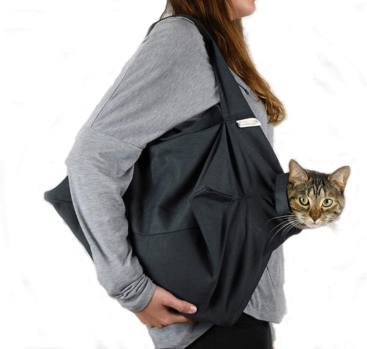Cat-in-the-Bag Cozy Comfort Carrier - Large Charcoal Cat Carrier Soft and Pet Carrier for Nail Clipping, Vet Visits, Medication Administration, Dental Care, and Traveling