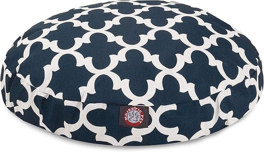 Navy Trellis Large Round Indoor Outdoor Pet Dog Bed With Removable Washable Cover By Majestic Pet Products