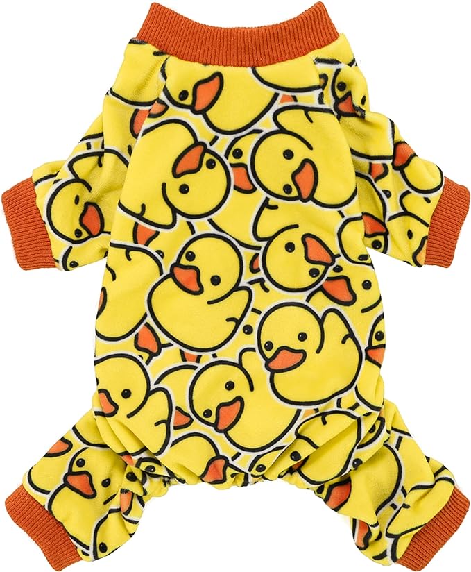 Fitwarm Funny Duck Dog Pajamas, Dog Winter Clothes for Small Dogs Girl, Lightweight Velvet Pet Jumpsuit, Cat Onesie, Yellow, XS