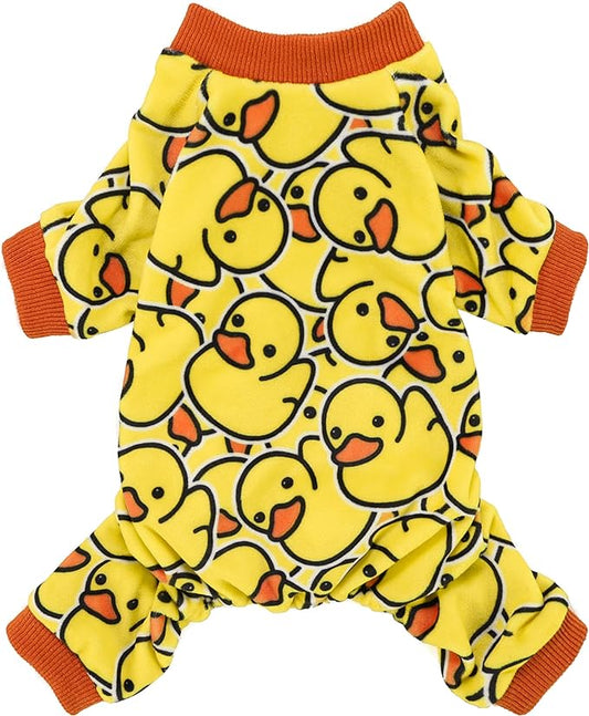 Fitwarm Funny Duck Dog Pajamas, Dog Winter Clothes for Small Dogs Girl, Lightweight Velvet Pet Jumpsuit, Cat Onesie, Yellow, XS