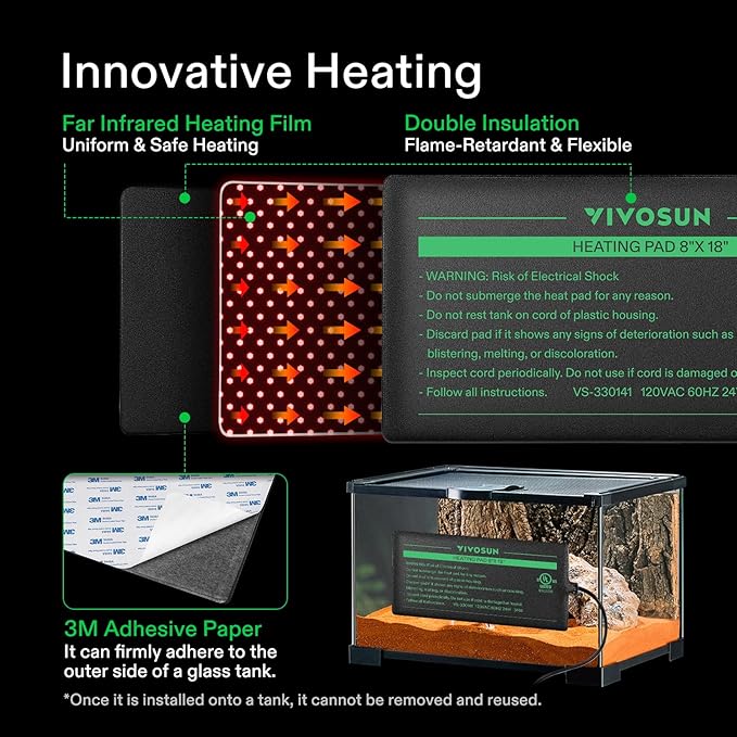 VIVOSUN Reptile Heating Pad 6x8 Inch with Thermostat Combo Under Tank Terrarium Heating Mat for Turtles, Lizards, Frogs, and Other Reptiles