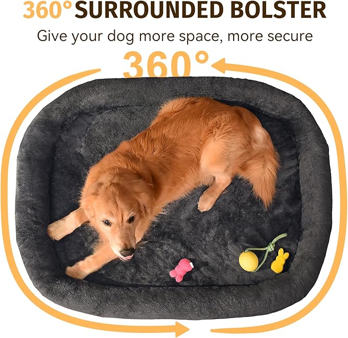 Orthopedic Washable Large Dog Bed: Cooling Dog Bed with Bolsters - Jumbo Bed Waterproof Removable Cover Non-Slip Pet Bed for Jumbo Large Sized
