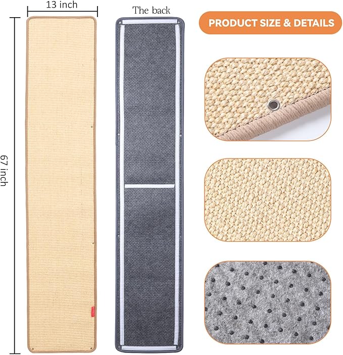 66.93x13.38x0.32 inch Thickened Cat Wall Scratcher Carpet, Cat Climbing Wall, Durable Cat Wall Furniture, Tall Cat Scratching Post, Wall Scratchers for Indoor Cats Sofa Protector (Brown-Velcro Strap)