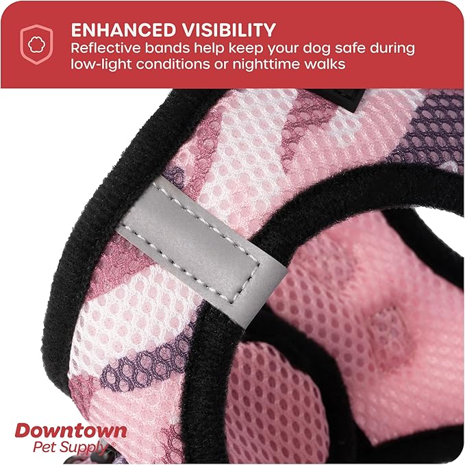 Downtown Pet Supply Step-in Dog Harness – No Pull, Adjustable Padded Mesh with Reflective Trim, Secure Buckle Strap – Comfortable & Breathable Small Dog Harness, Small, Pink Camo