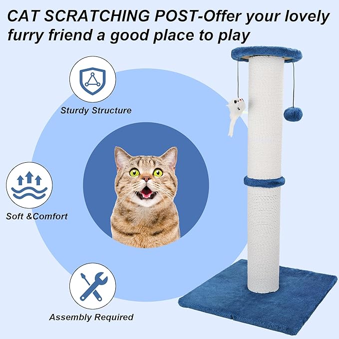 Cat Scratching Post 34 Inches Heavy Duty and Thicker Cat Scratching Post Sisal Rope with Hanging Ball and Mice Scratching Post for Indoor Cats and Adult(Bright Green)