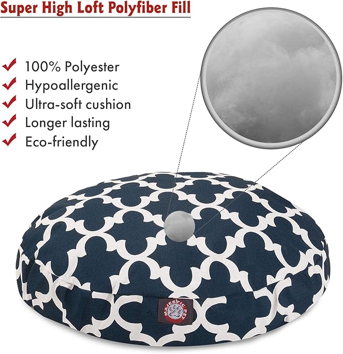 Navy Trellis Large Round Indoor Outdoor Pet Dog Bed With Removable Washable Cover By Majestic Pet Products