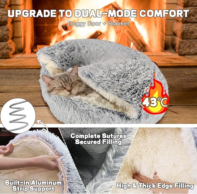 YUDANSI Calming Cat Beds for Indoor Cats - 26x26 Inch Small Dog Bed Washable, Built-in Support, Stable and not Collapsing, Anti-Anxiety Soft Anti-Slip Pet Beds, Fluffy for Small Medium Cats and Dogs