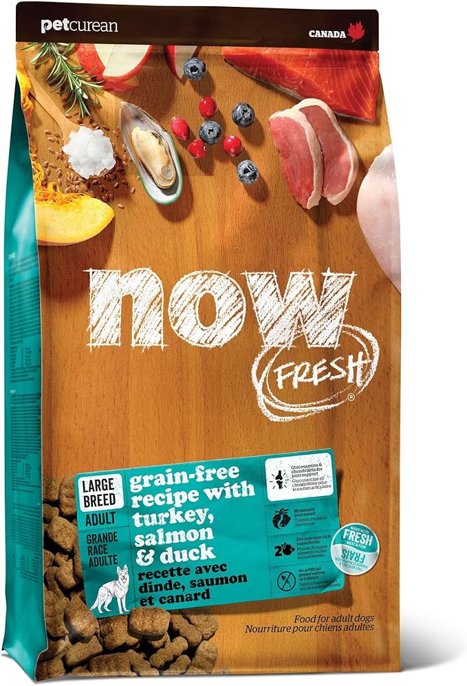 Now Fresh Grain-Free Large Breed Dry Dog Food with Turkey, Salmon & Duck, Premium Kibble for Adults Made with Real Meat & Fish, Chicken-Free, Glucosamine & Chondroitin for Healthy Joints, 25 lb Bag