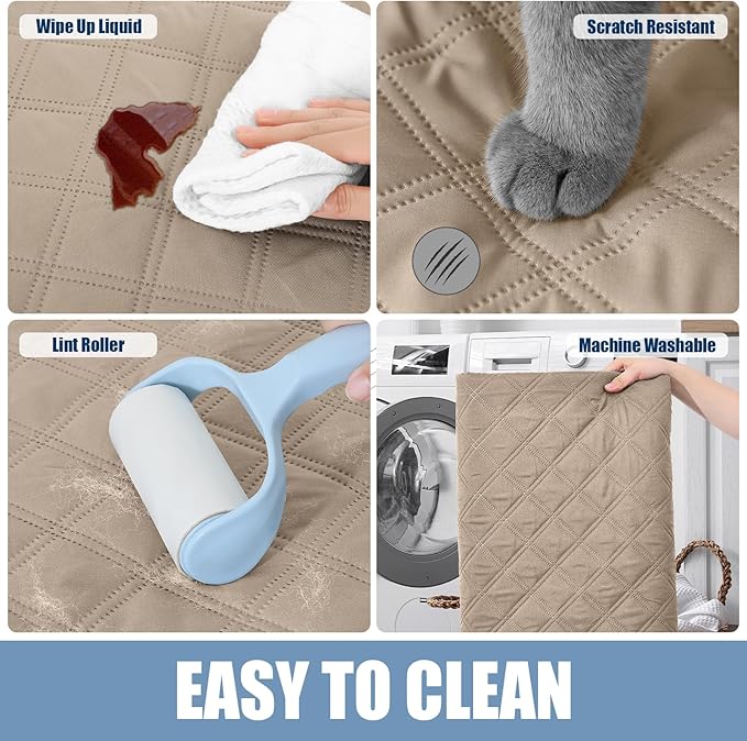 Smiry Waterproof Dog Bed Cover Pet Blanket, Soft Washable Dog Blanket for Furniture Bed Couch Sofa Reversible, Checkered (40"x90", Taupe/Beige)