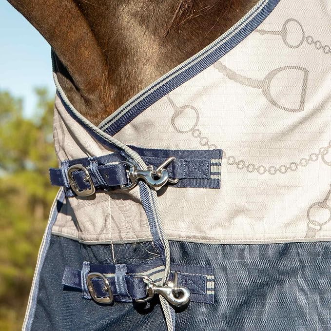 Jeffers Poplar Head 1200 Denier Turnout Sheet for Horses, 0g Polyfill, 66"- Waterproof Lightweight Horse Blanket, Adjustable Chest Belly Straps, Tail Flap, Stable Blanket - Latte Snaffles & Irons