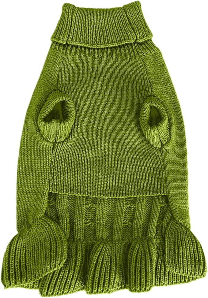 CHBORCHICEN Small Dog Sweaters Knitted Pet Cat Warm Dog Sweatshirt Winter Clothes Kitten Puppy Sweater (XS, Dress-Light Green)