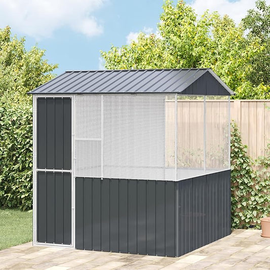 Walk-in Bird Aviary Cage, Suitable for Various Small Animals, Anthracite Galvanized Steel, 82.3"x84.6"x91.7",-357