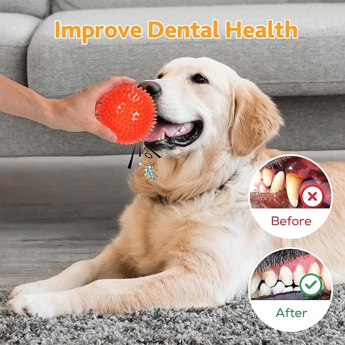 petizer 6 Pack Squeaky Dog Toy Balls - Floating Pool Balls, Spiky Durable Fetch Toys for Puppy Teething