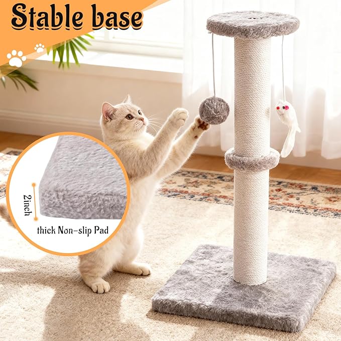 2 Pack Cat Scratching Post, Heavy Duty and Thicker Cat Scratching Post, Sisal Rope with Hanging Ball and Mice Scratching Post for Indoor Cats and Adult