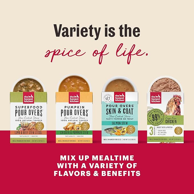 The Honest Kitchen Bone Broth POUR OVERS Wet Toppers for Dogs (12 Pack), 5.5 oz - Beef Stew
