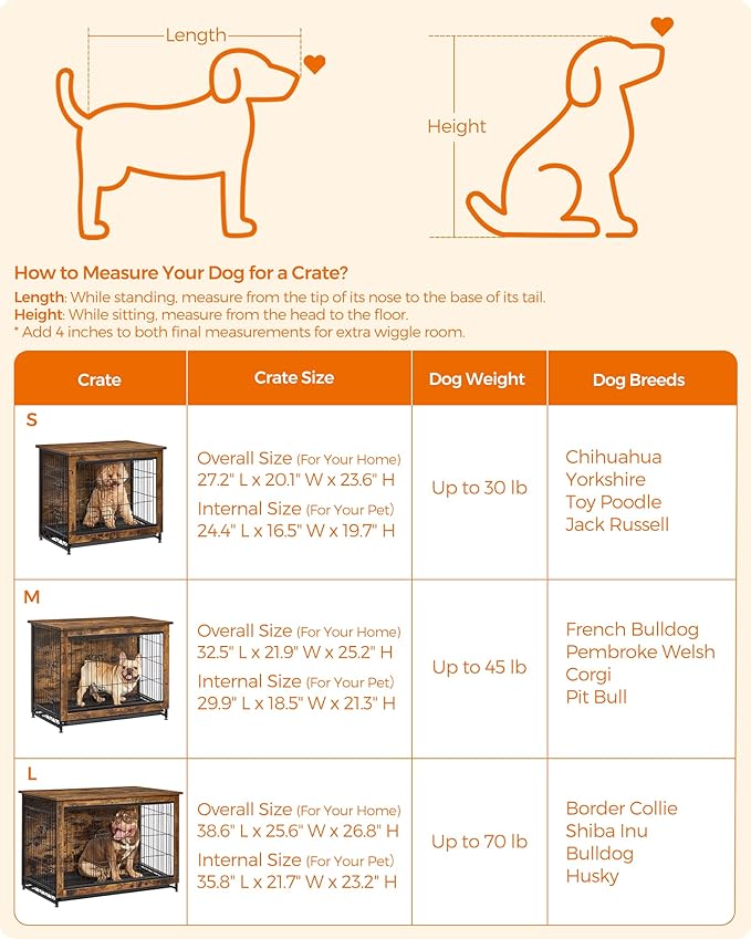 Feandrea Dog Crate Furniture, 32.5" Side End Table, Modern Kennel for Dogs Indoor up to 45 lb, Heavy-Duty Dog Cage with Multi-Purpose Removable Tray, Double-Door Dog House, Rustic Brown UPFC002X01