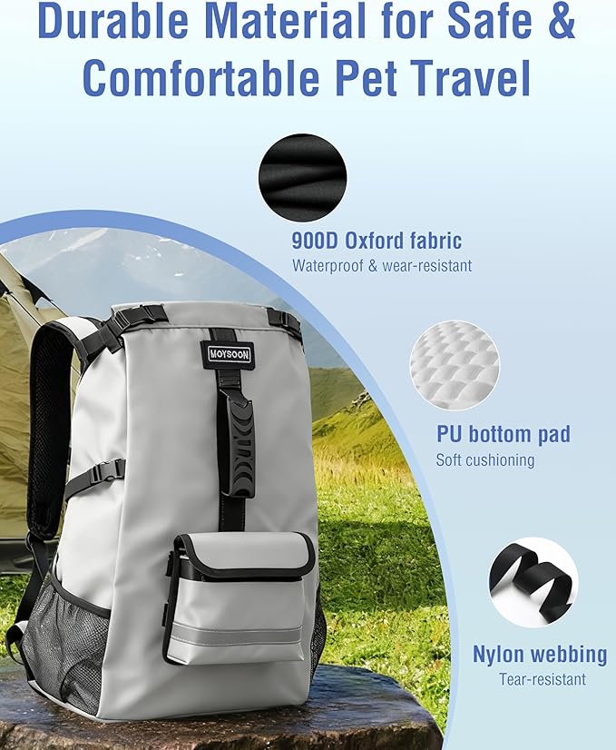 Dog Backpack for Small & Medium Dogs - Adjustable Pet Carrier for Travel & Hiking, Hands-Free Puppy Backpack with Storage Pockets, Breathable Mesh, Reflective Strips & Non-Slip Handle