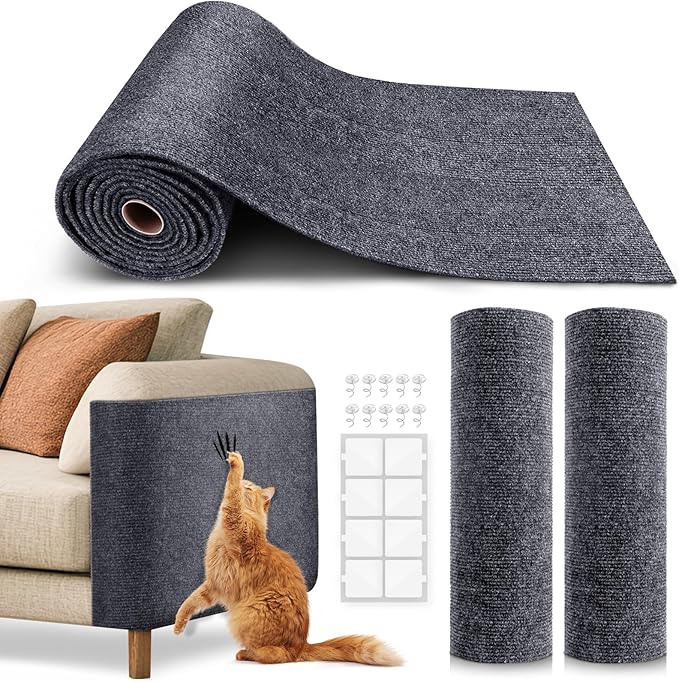 Cat Scratch Furniture Protector, Trimmable Self-Adhesive Carpet, DIY Climb Cat Scratcher Mat for Covering Cat Tower and Couch Protector from Cat Claws (157.4x15.8in Dark Gray)