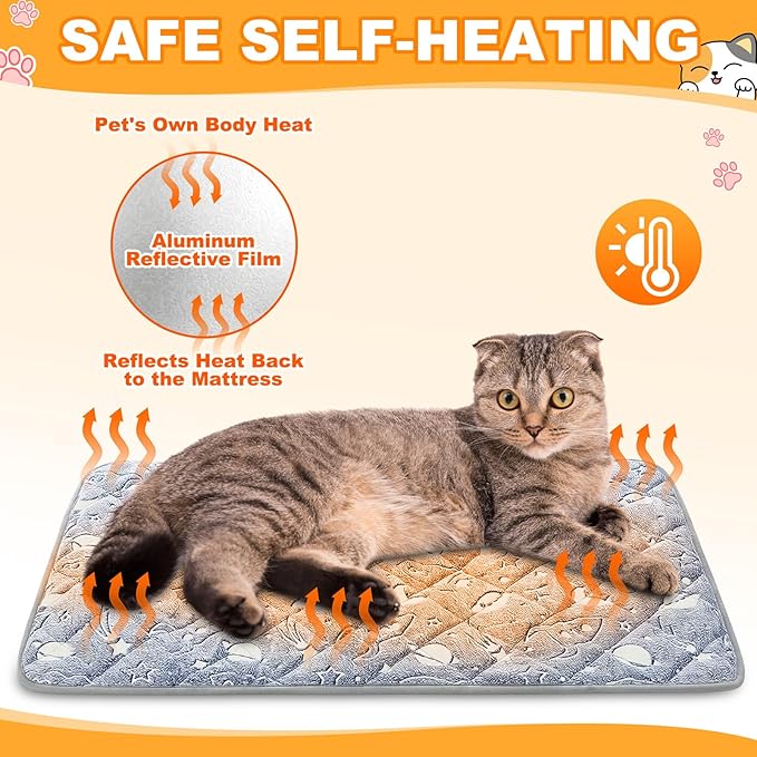 Riakrum 4 Pack Self Warming Cat Mat Heating Cat Bed 24" x 18" Thermal Dog Self Warming Pad Pet Heating Pad Non Slip Bottom Washable with Storage Bag for Indoor Outdoor Kitten Pet(24 x 35 Inches)