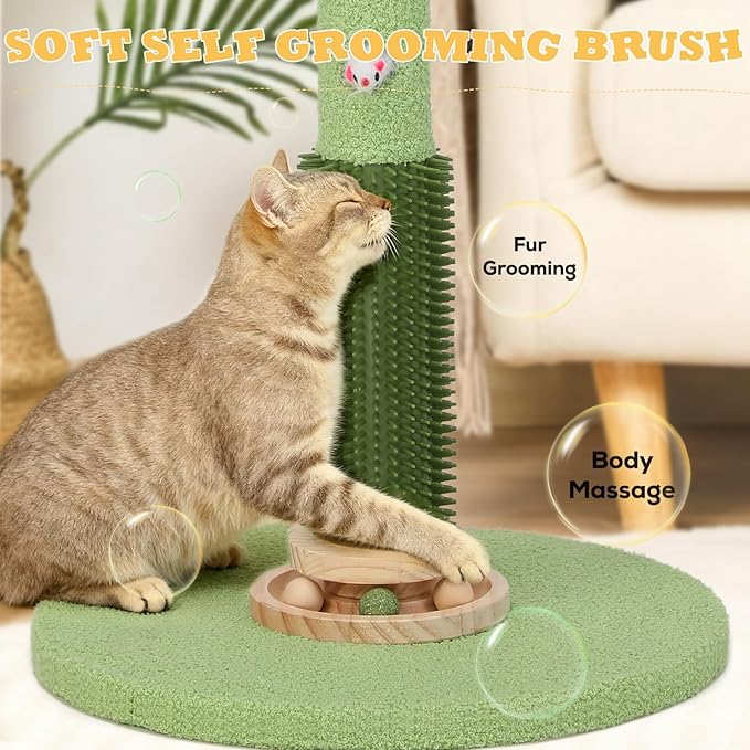 Cat Scratching Post,37.5'' Tall Sisal Cat Tree Scratching Post for Indoor Cat,Cat Scratcher with Cute Mouse Hole Toy,Interactive Ball and Rotating Ball Self Groomer Brush for Kittens Adults Cat