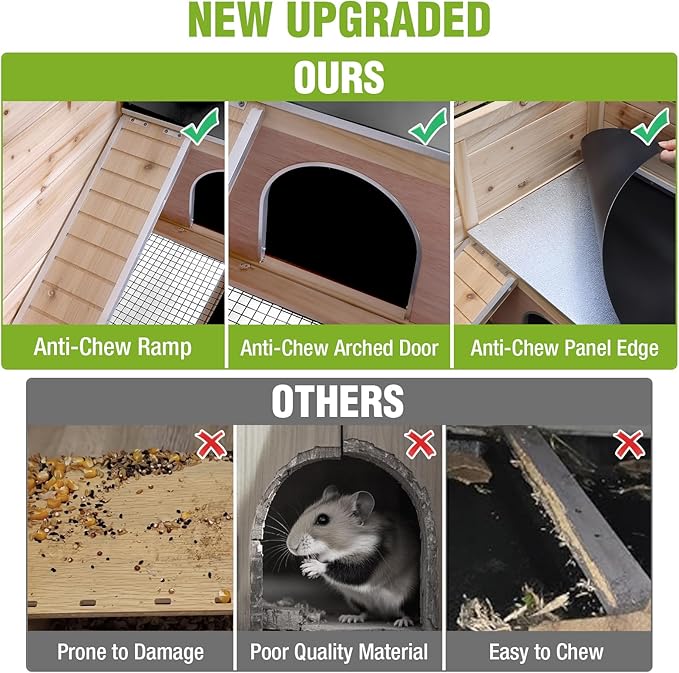 Indoor Bunny Cage Guinea Pig Cages - Wooden Small Animal Cage Rabbit Hutch with Chew-Proof Ramp, Pull-Out Tray, Leakproof PVC Layer & Detachable Legs for Rabbits, Guinea Pigs (Natural Wood)