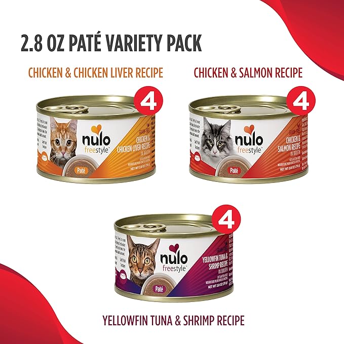 Nulo Freestyle Cat & Kitten Wet Pate Canned Cat Food,Premium All Natural Grain-Free, with 5 High Animal-Based Proteins and Vitamins to Support a Healthy Immune System and Lifestyle 2.8 oz (Pack of 12)