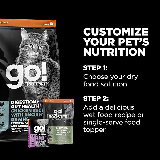 Go! Solutions Digestion + Gut Health, Dry Cat Food, Chicken Recipe with Ancient Grains, 12 lb Bag