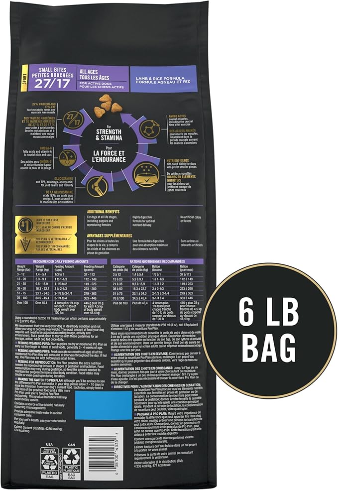 Purina Pro Plan High Protein Dog Food, Small Bites, SPORT 27/17 Lamb and Rice Formula - 6 lb. Bag