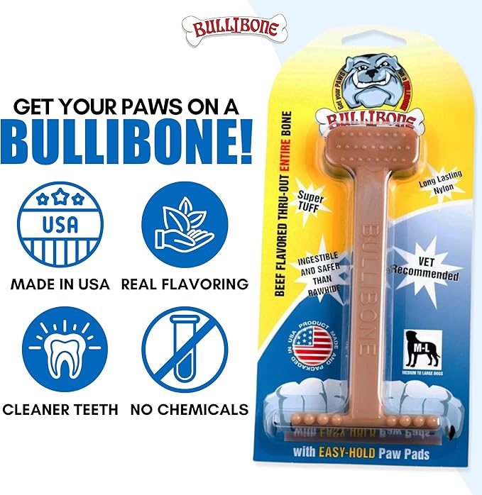 Bullibone Nylon Dog Chew Toy Nylon Bone - Improves Dental Hygiene, Easy to Grip Bottom, and Permeated with Flavor (Beef, XL - 3 Pack)