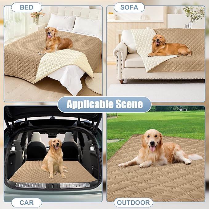 Smiry Waterproof Dog Bed Cover Pet Blanket, Soft Washable Dog Blanket for Furniture Bed Couch Sofa Reversible, Checkered (82"x120", Camel/Beige)