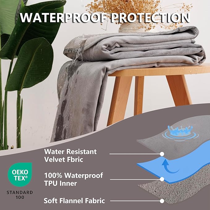 Waterproof Dog Blanket for Couch, Reversible Pet Throw Blankets Leak Proof Sofa Bed Protector for Furniture Machine Washable-68x82,Darkgrey+Lightgrey
