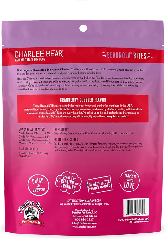 Charlee Bear Bearnola Bites Dog Treats, Cranberry Cobbler Flavor, 8oz