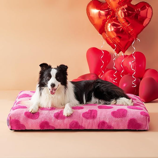LE SURE Large Dog Beds-Thick Shredded Chopped Foam Pet Bed Indoor with Removable Cover, Cute Modern Fuzzy Plush & Anti Slip Bottom, Pink