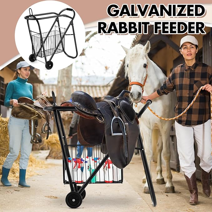 Horse Saddle Tack Cart with Wheels, Rolling Iron Heavy Duty Trailer Organizer with Hooks Foldable Horse Cinch Equipments Stable Storage Tool for Saddle Moving Transport Organizer Supplies