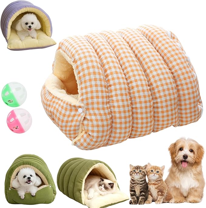 Expectation Cat Bed, Removable and Washable Winter Closed-Off Cat Bed, Soft Fluffy Warm Autumn/Winter Cats House, Washable Non-Slip Pet Sleeping Bag for Indoor Cats Small Dogs (C,Large)